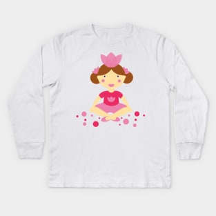 Meditation Lotus Girl Digital Art | Melanie Jensen Illustrations Kids Long Sleeve T-Shirt